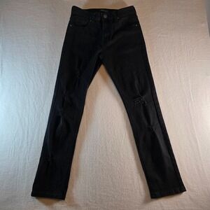 Smoke & Ash Mens Slim Distressed Black Denim Jeans 29x30 Ripped Streetwear